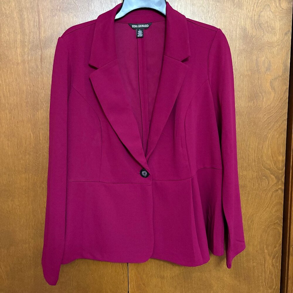 Nina Leonard Single Button Collared Peplum Blazer - Size: Large - NWOT